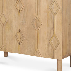 HomeRoots 36" Solid Wood Accent Cabinet with Hand-Carved Geometric Design - Stylish Storage Solution for Any Room 611061