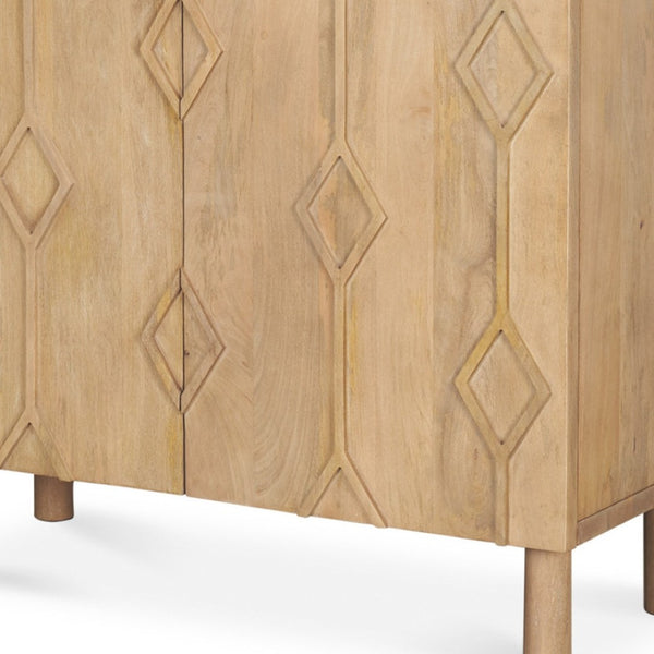 HomeRoots 36" Solid Wood Accent Cabinet with Hand-Carved Geometric Design - Stylish Storage Solution for Any Room 611061