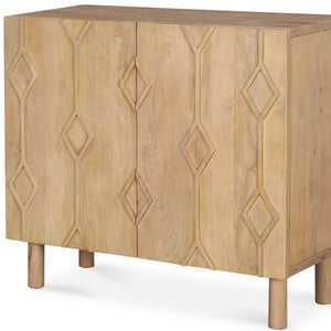 HomeRoots 36" Solid Wood Accent Cabinet with Hand-Carved Geometric Design - Stylish Storage Solution for Any Room 611061