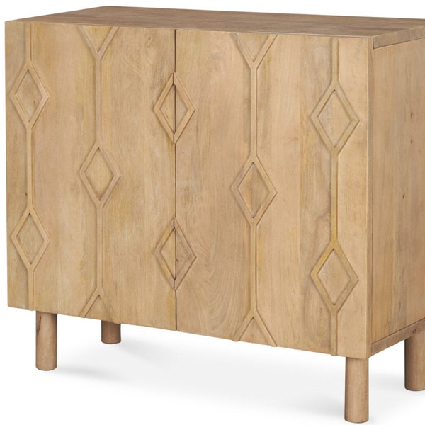 HomeRoots 36" Solid Wood Accent Cabinet with Hand-Carved Geometric Design - Stylish Storage Solution for Any Room 611061