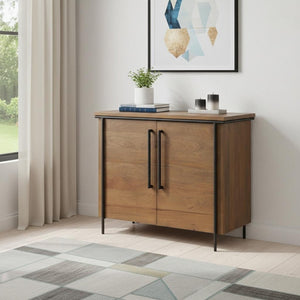 HomeRoots 40" Brown and Black Solid Wood & Metal Accent Cabinet – Stylish Storage for Any Room, Fully Assembled! 611062