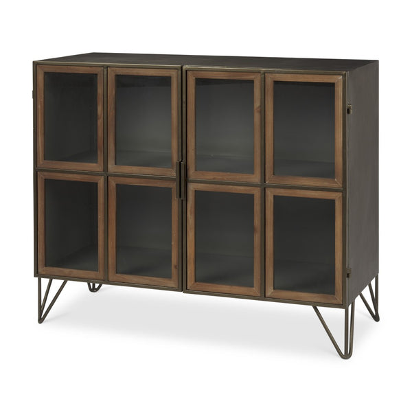 HomeRoots 37" Antiqued Brass & Brown Metal Wood Accent Cabinet - Rustic Charm & Display Space, No Assembly Needed! 611063