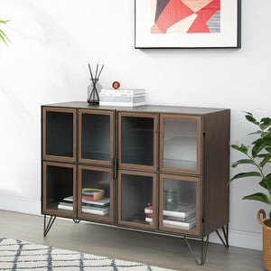 HomeRoots 37" Antiqued Brass & Brown Metal Wood Accent Cabinet - Rustic Charm & Display Space, No Assembly Needed! 611063