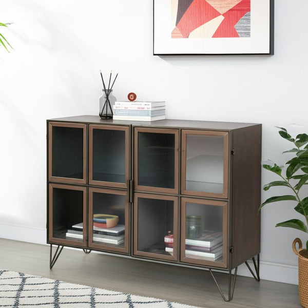 HomeRoots 37" Antiqued Brass & Brown Metal Wood Accent Cabinet - Rustic Charm & Display Space, No Assembly Needed! 611063