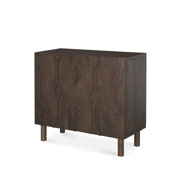 HomeRoots 36" Dark Brown Solid Wood Geometric Accent Cabinet – Stylish Storage Solution for Any Space! 611065