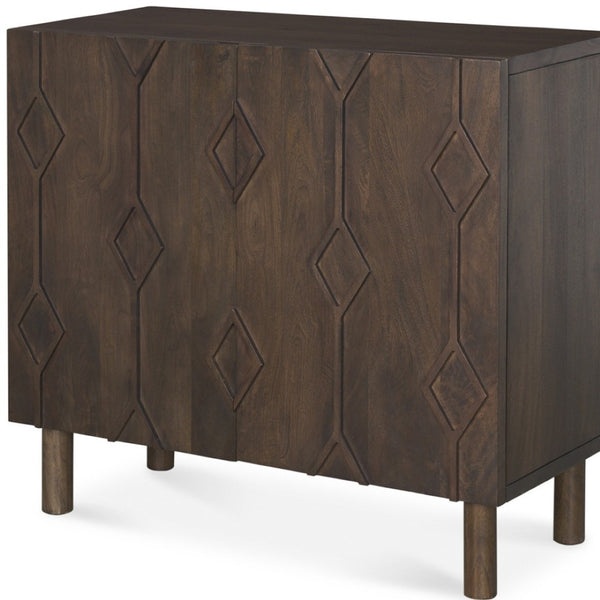 HomeRoots 36" Dark Brown Solid Wood Geometric Accent Cabinet – Stylish Storage Solution for Any Space! 611065