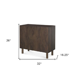 HomeRoots 36" Dark Brown Solid Wood Geometric Accent Cabinet – Stylish Storage Solution for Any Space! 611065