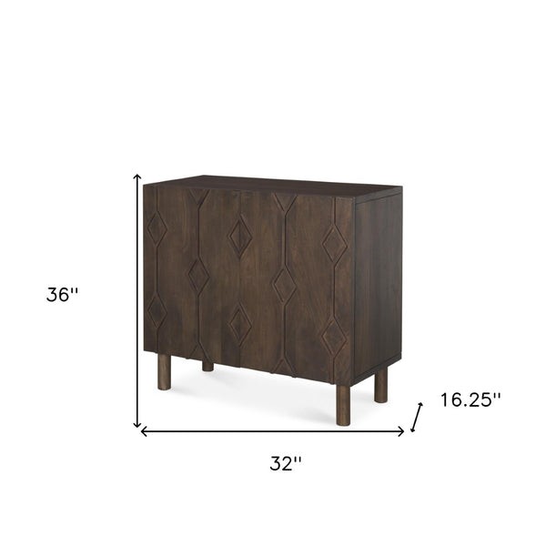 HomeRoots 36" Dark Brown Solid Wood Geometric Accent Cabinet – Stylish Storage Solution for Any Space! 611065