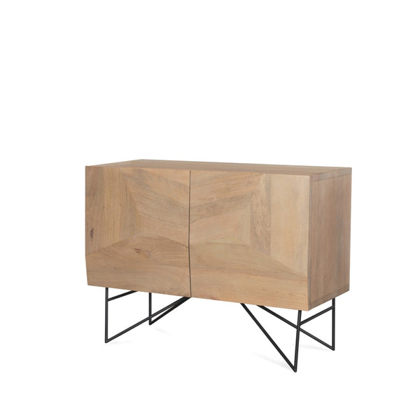 HomeRoots 44" Stylish Solid Wood and Metal Geometric Accent Cabinet with Textured Doors for Modern Spaces 611066