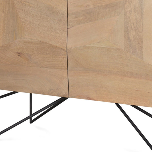 HomeRoots 44" Stylish Solid Wood and Metal Geometric Accent Cabinet with Textured Doors for Modern Spaces 611066