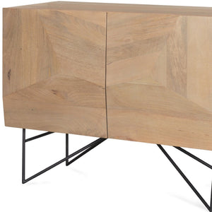 HomeRoots 44" Stylish Solid Wood and Metal Geometric Accent Cabinet with Textured Doors for Modern Spaces 611066