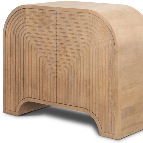 HomeRoots 32" Natural Solid Wood Textured Accent Cabinet with Two Doors - Rustic Charm & Ample Storage Solutions 611067
