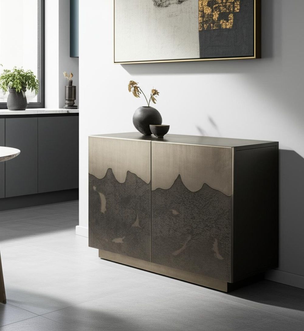 Homeroots 30" Gray Distressed Metal Accent Cabinet – Stylish Storage Solution With Textured Doors And Chic Design  Metal 611068