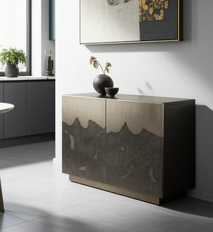 Homeroots 30" Gray Distressed Metal Accent Cabinet – Stylish Storage Solution With Textured Doors And Chic Design  Metal 611068