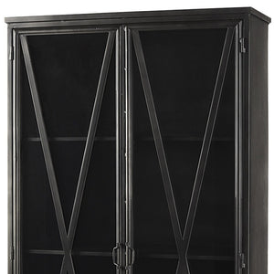HomeRoots 38" Black Glass and Metal Display Cabinet - Modern Industrial Storage with 2 Doors & 4 Tiers 611069