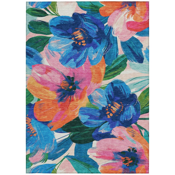 HomeRoots 5' Stylish Navy Blue Floral Area Rug - Durable, Washable, Indoor/Outdoor Perfect for Any Space 5' X 8' 611072