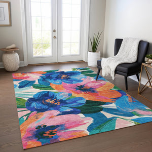 HomeRoots 5' Stylish Navy Blue Floral Area Rug - Durable, Washable, Indoor/Outdoor Perfect for Any Space 5' X 8' 611072