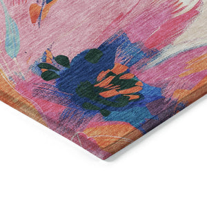 HomeRoots 5' Stylish Navy Blue Floral Area Rug - Durable, Washable, Indoor/Outdoor Perfect for Any Space 8' Round 611073