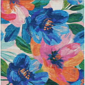 HomeRoots 5' Stylish Navy Blue Floral Area Rug - Durable, Washable, Indoor/Outdoor Perfect for Any Space 8' X 10' 611074