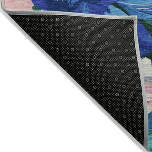 HomeRoots 5' Stylish Navy Blue Floral Area Rug - Durable, Washable, Indoor/Outdoor Perfect for Any Space 8' X 10' 611074