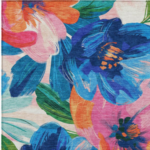 HomeRoots 5' Stylish Navy Blue Floral Area Rug - Durable, Washable, Indoor/Outdoor Perfect for Any Space 9' X 12' 611075