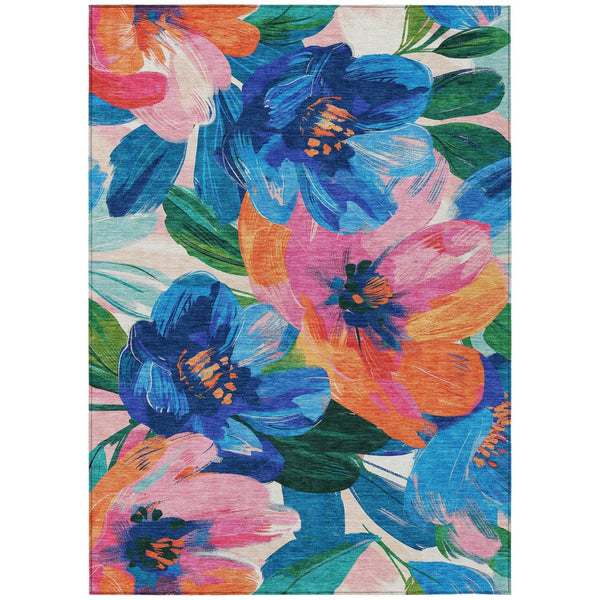 HomeRoots 5' Stylish Navy Blue Floral Area Rug - Durable, Washable, Indoor/Outdoor Perfect for Any Space 10' X 14' 611076