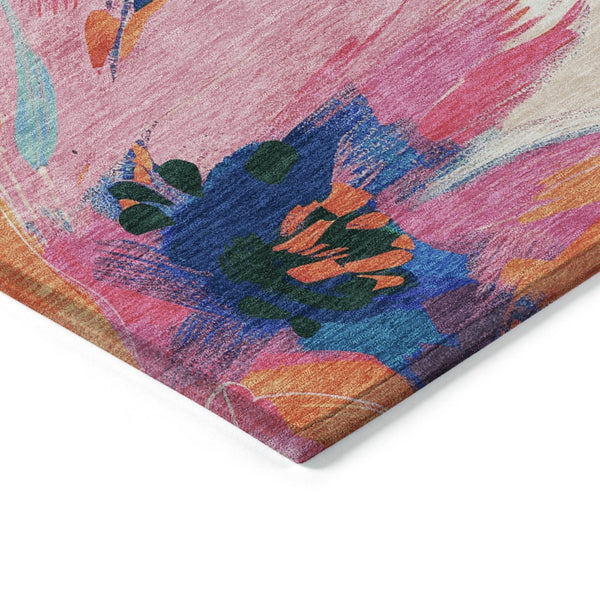 HomeRoots 5' Stylish Navy Blue Floral Area Rug - Durable, Washable, Indoor/Outdoor Perfect for Any Space 10' X 14' 611076