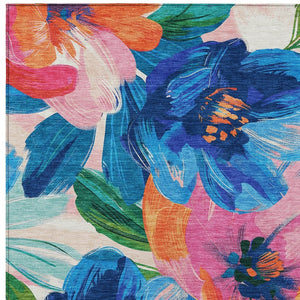 HomeRoots 5' Stylish Navy Blue Floral Area Rug - Durable, Washable, Indoor/Outdoor Perfect for Any Space 10' X 14' 611076