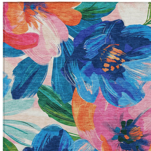 HomeRoots 5' Stylish Navy Blue Floral Area Rug - Durable, Washable, Indoor/Outdoor Perfect for Any Space 10' X 14' 611076