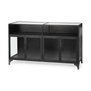 HomeRoots 63" Sleek Black Glass and Metal Display Cabinet - Elegant Storage for Collectibles & Media Center 611077