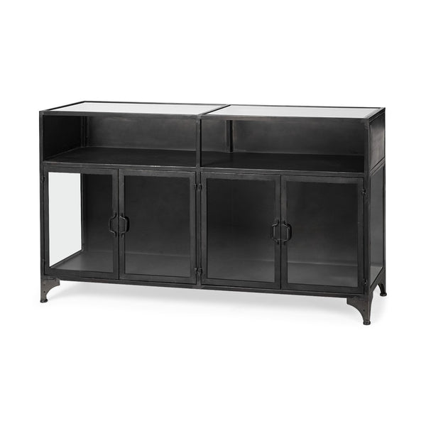 HomeRoots 63" Sleek Black Glass and Metal Display Cabinet - Elegant Storage for Collectibles & Media Center 611077
