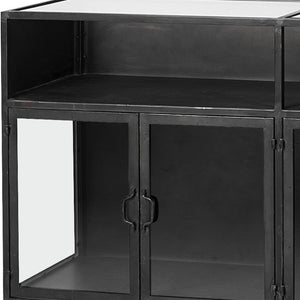HomeRoots 63" Sleek Black Glass and Metal Display Cabinet - Elegant Storage for Collectibles & Media Center 611077