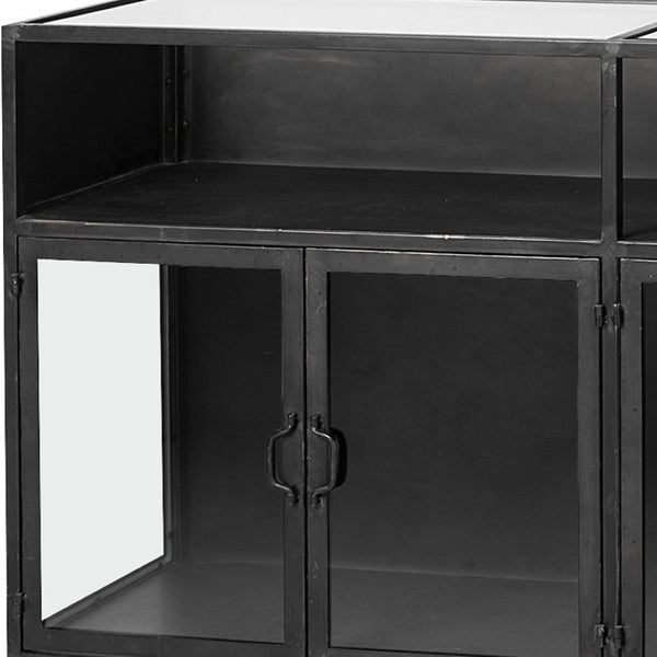 HomeRoots 63" Sleek Black Glass and Metal Display Cabinet - Elegant Storage for Collectibles & Media Center 611077
