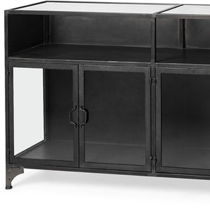 HomeRoots 63" Sleek Black Glass and Metal Display Cabinet - Elegant Storage for Collectibles & Media Center 611077