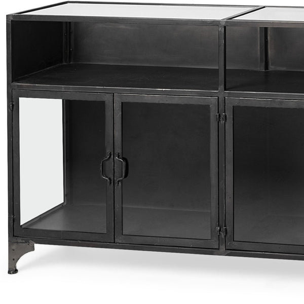 HomeRoots 63" Sleek Black Glass and Metal Display Cabinet - Elegant Storage for Collectibles & Media Center 611077