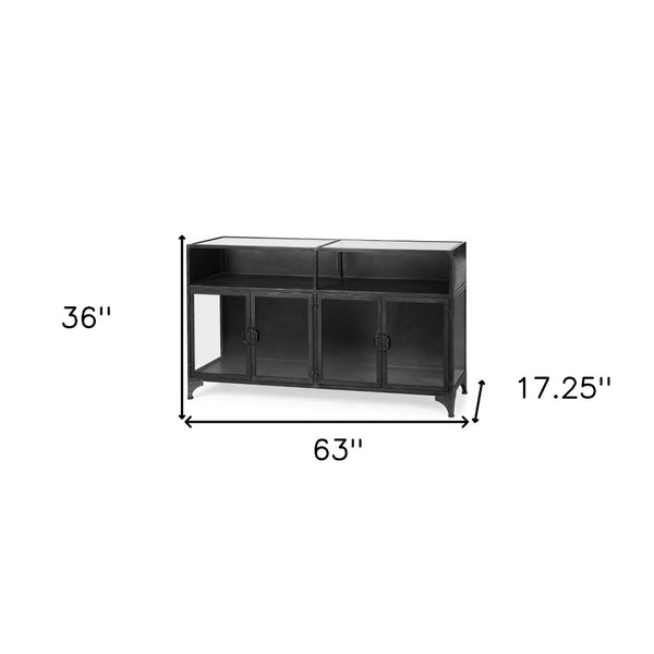 HomeRoots 63" Sleek Black Glass and Metal Display Cabinet - Elegant Storage for Collectibles & Media Center 611077