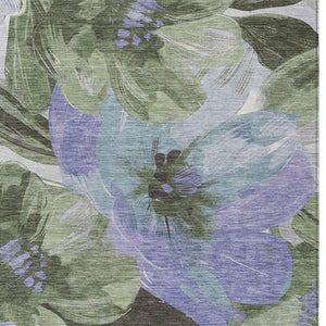 HomeRoots 5' Indoor Outdoor Area Rug in Olive and Fern Green Floral Design – Durable, Machine Washable Comfort 5' X 8' 611079