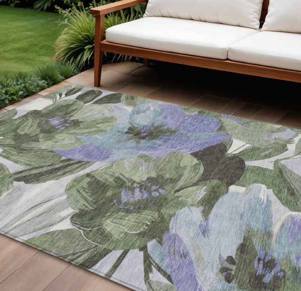 HomeRoots 5' Indoor Outdoor Area Rug in Olive and Fern Green Floral Design – Durable, Machine Washable Comfort 8' X 10' 611081