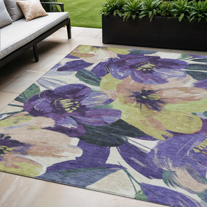 HomeRoots 5' Purple and Lavender Floral Area Rug - Durable, Washable Design for Indoor and Outdoor Spaces 5' X 8' 611085
