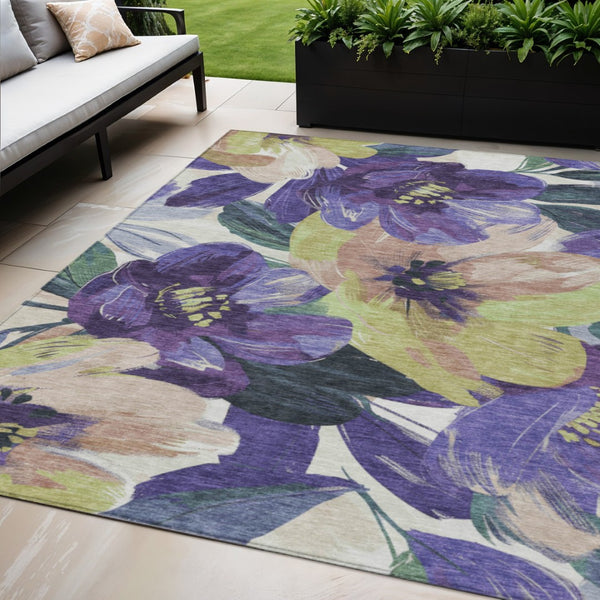 HomeRoots 5' Purple and Lavender Floral Area Rug - Durable, Washable Design for Indoor and Outdoor Spaces 5' X 8' 611085