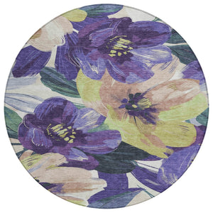 HomeRoots 5' Purple and Lavender Floral Area Rug - Durable, Washable Design for Indoor and Outdoor Spaces 8' Round 611086