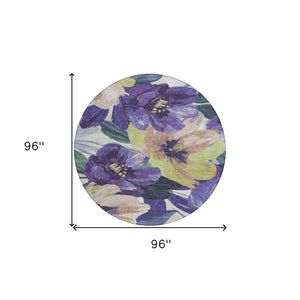 HomeRoots 5' Purple and Lavender Floral Area Rug - Durable, Washable Design for Indoor and Outdoor Spaces 8' Round 611086
