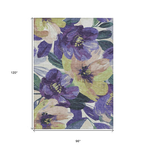 HomeRoots 5' Purple and Lavender Floral Area Rug - Durable, Washable Design for Indoor and Outdoor Spaces 8' X 10' 611087