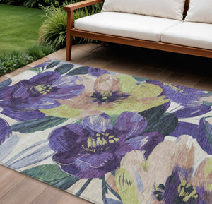 HomeRoots 5' Purple and Lavender Floral Area Rug - Durable, Washable Design for Indoor and Outdoor Spaces 8' X 10' 611087