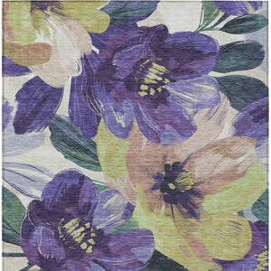 HomeRoots 5' Purple and Lavender Floral Area Rug - Durable, Washable Design for Indoor and Outdoor Spaces 8' X 10' 611087