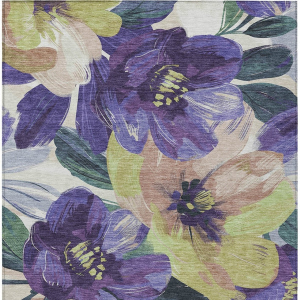 HomeRoots 5' Purple and Lavender Floral Area Rug - Durable, Washable Design for Indoor and Outdoor Spaces 8' X 10' 611087