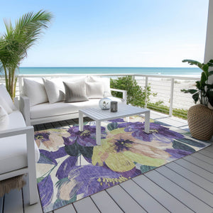 HomeRoots 5' Purple and Lavender Floral Area Rug - Durable, Washable Design for Indoor and Outdoor Spaces 9' X 12' 611088