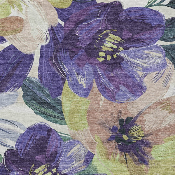 HomeRoots 5' Purple and Lavender Floral Area Rug - Durable, Washable Design for Indoor and Outdoor Spaces 9' X 12' 611088