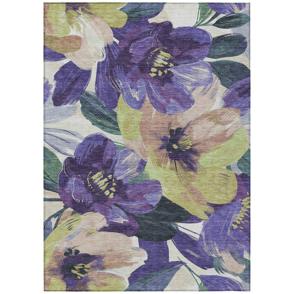 HomeRoots 5' Purple and Lavender Floral Area Rug - Durable, Washable Design for Indoor and Outdoor Spaces 10' X 14' 611089