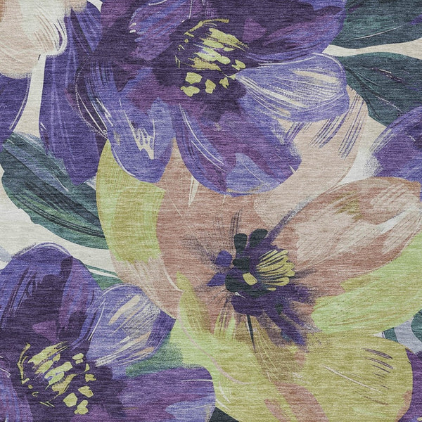 HomeRoots 5' Purple and Lavender Floral Area Rug - Durable, Washable Design for Indoor and Outdoor Spaces 10' X 14' 611089